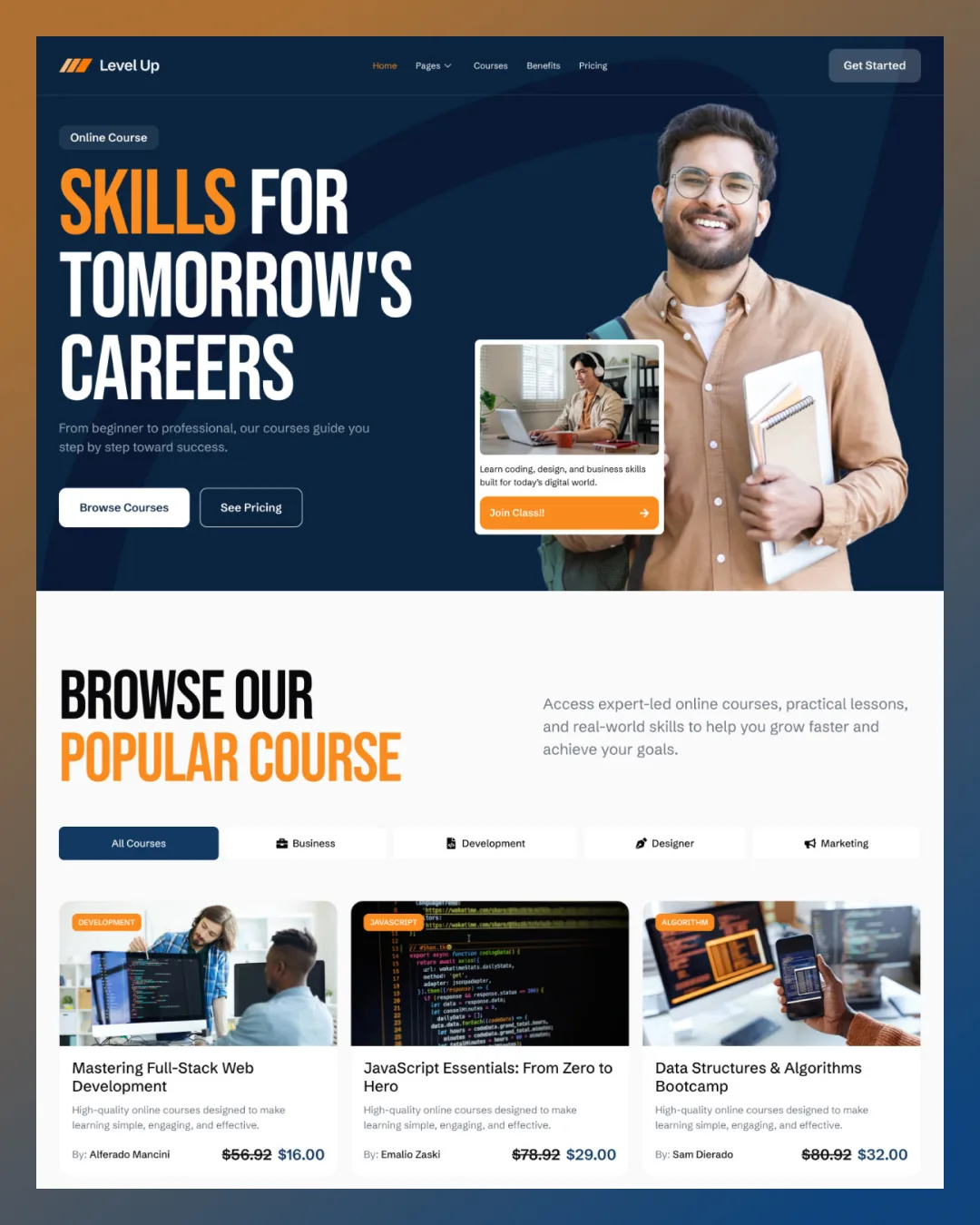levelup-ecourse-elementor-template-kitpixel