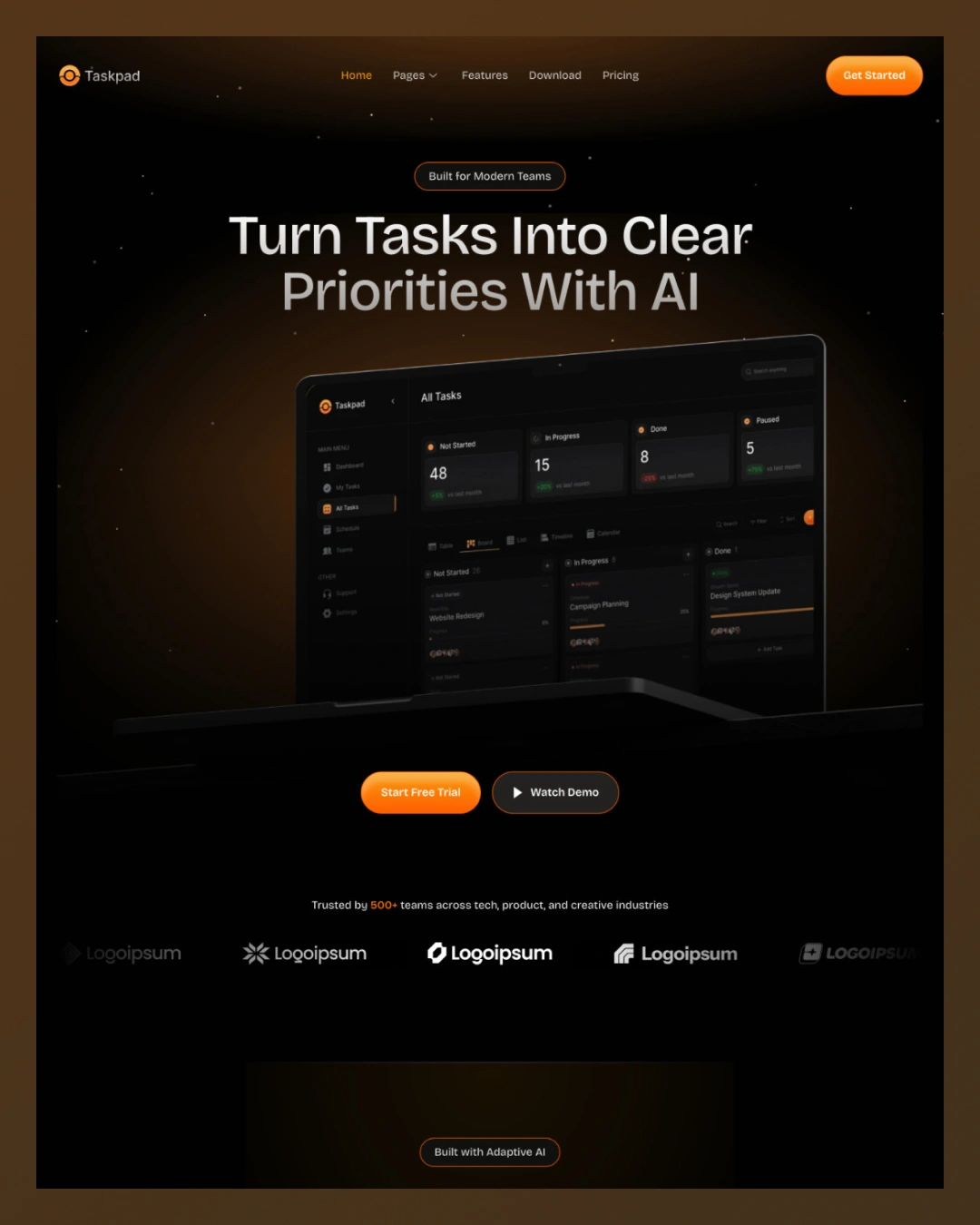 taskpad-saas-ai-elementor-template-kitpixel
